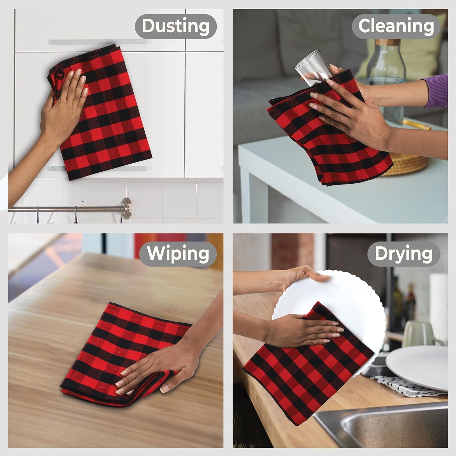 Kitchen Towels Set of 6 Buffalo Checks Aqua/White Kitchen Towels 20X30 Inches 100% Cotton Highly Absorbent Kitchen Towels Premium Quality Ultra Soft Mitered Corners Kitchen Towels