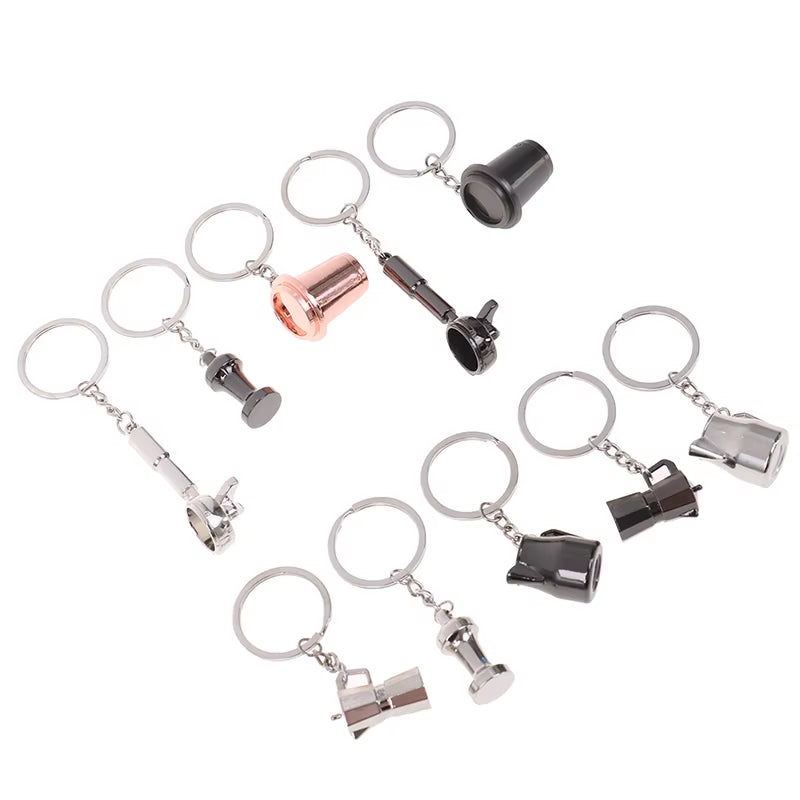 Creative Coffee Keychain Coffee Handle Keyring Portable Coffee Machine Pitcher Keyring Portable Coffeeware Accessories Gift