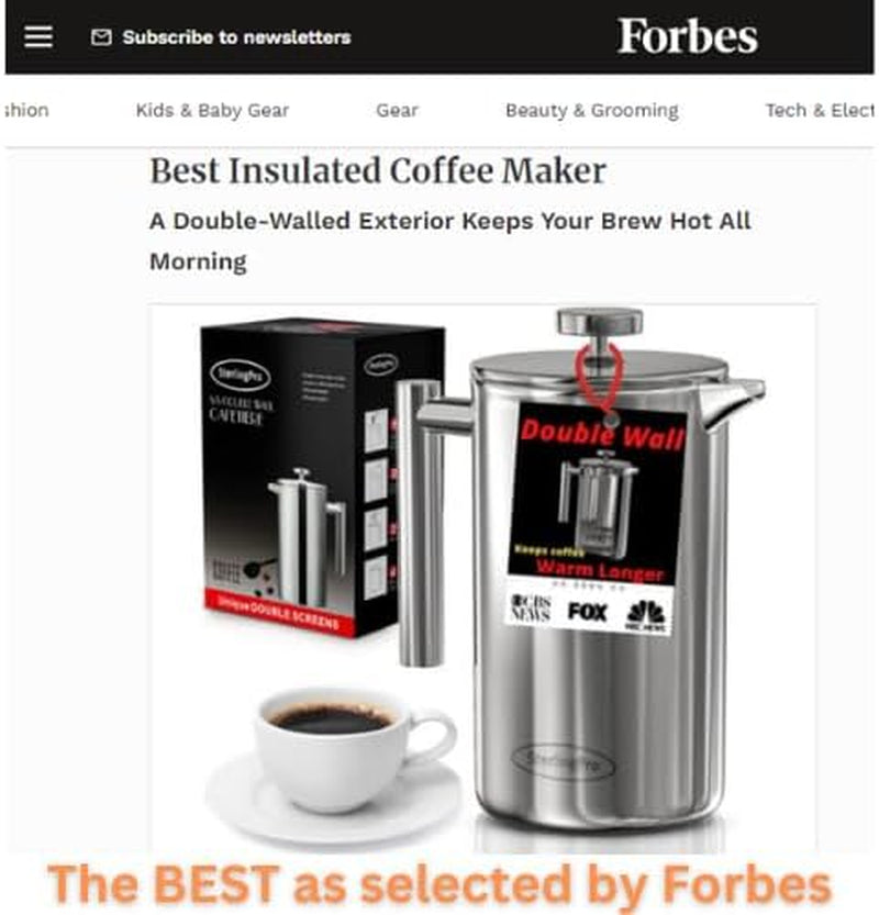 French Press Coffee Maker (1.5L)-Double Walled Large Coffee Press with 2 Free Filters-Enjoy Granule-Free Coffee Guaranteed, Stylish Rust Free Kitchen Accessory-Stainless Steel French Press