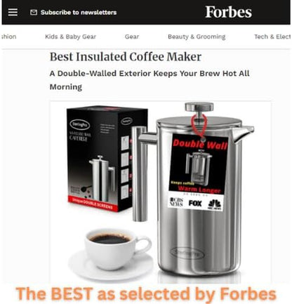 French Press Coffee Maker (1.5L)-Double Walled Large Coffee Press with 2 Free Filters-Enjoy Granule-Free Coffee Guaranteed, Stylish Rust Free Kitchen Accessory-Stainless Steel French Press