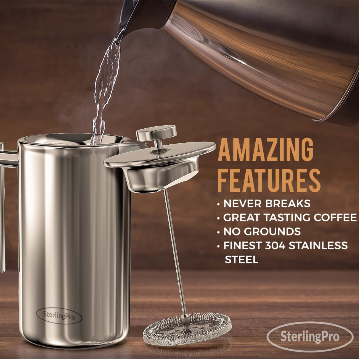 French Press Coffee Maker (1.5L)-Double Walled Large Coffee Press with 2 Free Filters-Enjoy Granule-Free Coffee Guaranteed, Stylish Rust Free Kitchen Accessory-Stainless Steel French Press
